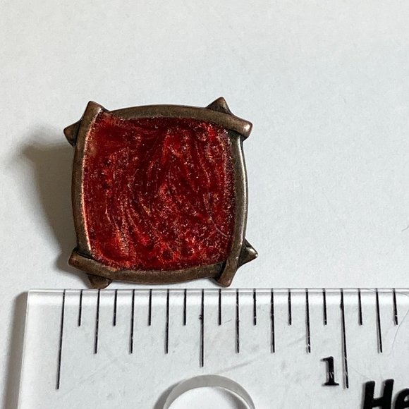 Vintage Copper Enamel Clip On Earrings Orange Red Swirl Artisan Unsigned - Picture 10 of 10